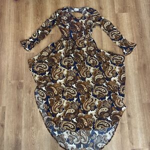 Kiss The Sky Paisley Hi Low Large Backless Scoop Neck Boho Ruffle Sleeve Tunic